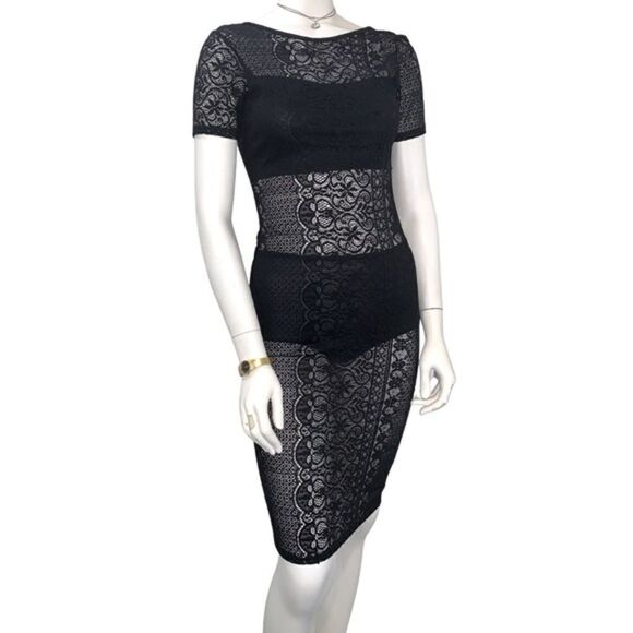 Dresses & Skirts - Black Lace Bodycon Dress | Size Small | Elegant Stretch Midi